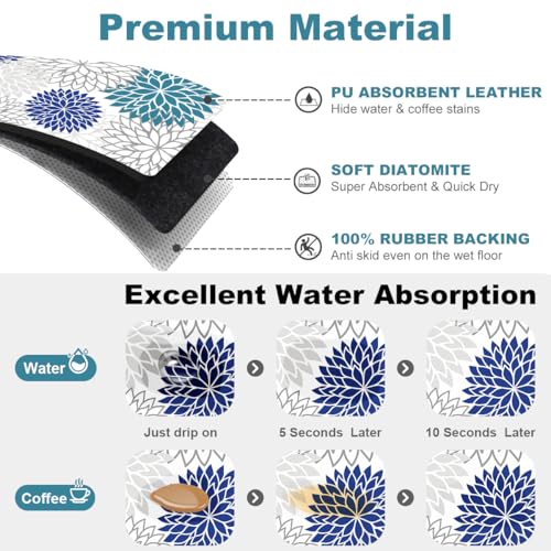 Findosom 2PCS 16" x 24" Dish Drying Mat & 24" x 5.5" Sink Splash Guard, Super Absorbent & Cuttable Dish Mat Drying Kitchen Mat with Blue Floral, Hide Stain Drying Mat for Kitchen Counter - color: Blue, size: 16" X 24" + 24" X 5.5"