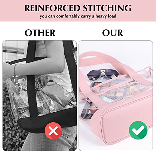 BORMELUN clear tote bag,Purse handle with zipper for work plastic transparent see through women - color: Pink