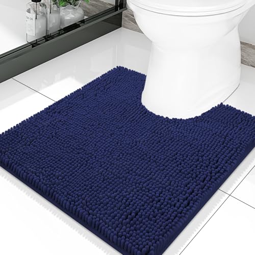 Smiry Luxury Chenille Toilet Rugs U-Shaped 20x20, Soft Absorbent Non-Slip Contour Bathroom Rugs for Toilet, Machine Washable Contoured Bath Mats, Navy Blue - color: Navy Blue, size: 20" X 20" Contour Rug