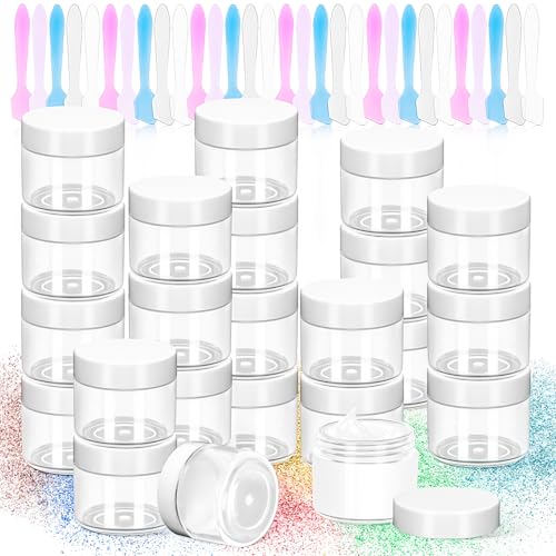 35 Pack 20g Plastic Jars with Lids, 20ml Round Clear Cosmetic Containers Makeup Jars, Travel Size Container Jar with 10 Spatulas for Sample Lotion Cream Eyeshadow Ointment Salve Balm Powder - color: White, size: 20g