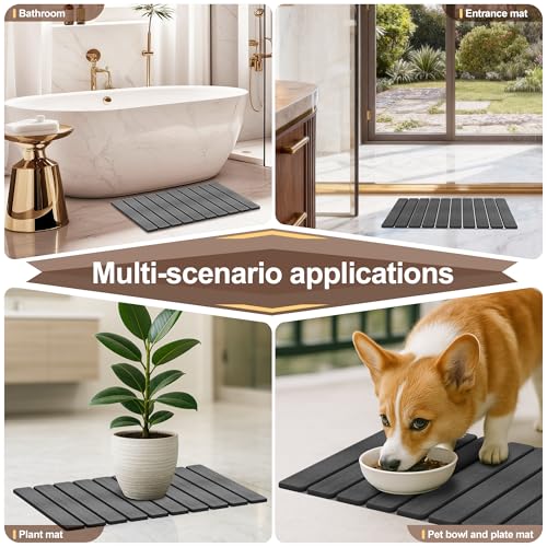 Foldable Stone Bath Mat,Diatomaceous Earth Shower Mat,Non-Slip Quick Dry Bath Mat for Bathroom,Super Absorbent Stone Bathroom Mat,Naturally Easy to Clean,23.4"x 15.4",Gray