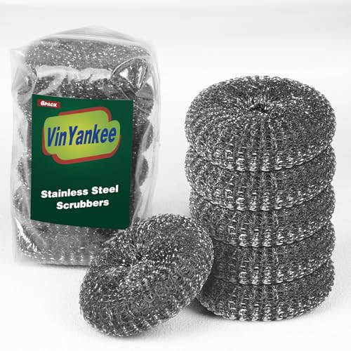 6PCS Steel Wool Scrubber Wire Sponge Set, Barbecue Grill Cleaning Scrubber Pads, Stainless Steel Scrubber Replacement for Scouring Messes from Cast Iron, Pots, Pans, Grill, Stoves, Sink (6 Pads) - size: 6 Pads