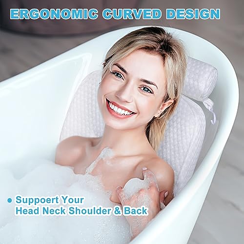 Bath Pillow for Tub Support Neck and Back, Bathtub Pillow Bath Accessories for Bathtub Women, Hot Tub Accessories for Adults White