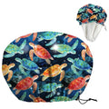 Sea Turtle Reusable Shower Cap Ocean Double Layer Waterproof Shower Caps Large Elastic Hair Cover Adjustable Hair - Drying Caps for Woman Man Bath SPA Travel One Size Fits Most - color: Sea Turtle