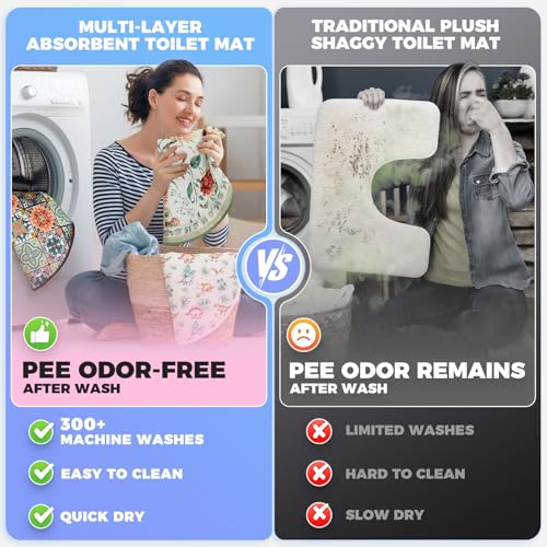 Washable Commode Potty Training Mats, Super Absorbent Reusable Toilet Training Rug for Kids, Leak-Proof & Non-Slip Adult Incontinence Toilet Mat, Bathroom Floor Protector Pads 4 Pack - color: Flowers