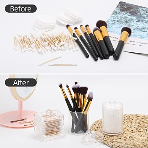 Tbestmax Bathroom Organizer Accessories Set-10 OZ,7 OZ Qtips Holder Storage with Clear Plastic Lids, Cotton Ball/Swabs Dispenser, Apothecary Container Jar 3 Pcs - color: Group B-Clear