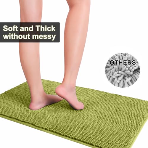 Urvoix Bathroom Rugs Sets 3 Piece, Non-Slip Chenille Bath Rug - Ultra Soft, Washable, Super Absorbent Bath Mat for Bathroom, Toilet and Tub (Moderate Olive) - color: Moderate Olive