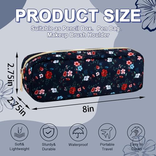 UIXIZQ Waterproof Small Floral Pencil Case Makeup Bag for Purse,Cute Flower Pencil Pouch Preppy Nylon Makeup Brush Holder with Zipper,Girls Portable Storage Case Pen Bag for Work(Slim Black-Flowers) - color: Black-Flowers, size: Slim