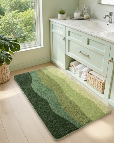 DEXI Bathroom Rugs Non Slip, 36x24 Washable Microfiber Bath Mat Quick Dry, Absorbent Ultra Soft Natural Mountains Bathmat for Shower Floor Tub Sink, Green - color: Green, size: 36" X 24" (Rectangular)