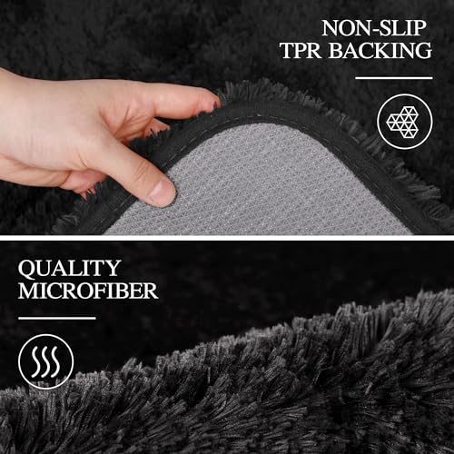 Walensee Bath Mat, High Pile Microfiber Bathroom Rug, Non-Slip, 16 x 24, Black - color: Black, size: 16" x 24"