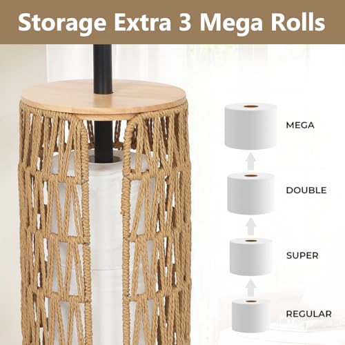 Trongee Freestanding Toilet Paper Holder with Storage,3 Rolls of Boho Toilet Paper Holder Stand with Lid,Gold Toilet Tissue Holder Stand Rattan Paper Storage Wicker Toilet Roll Holder Basket - color: U-black