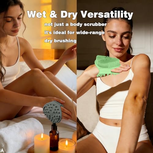 Silicone Body Scrubber for Men Women, Dual-Sided Bath Brushes Gentle Exfoliating Body Scrubber Scalp Massager for Deep Cleansing, Soft Silicone Loofah Body Washing Brushes (Gray+Green) - color: Gray+green