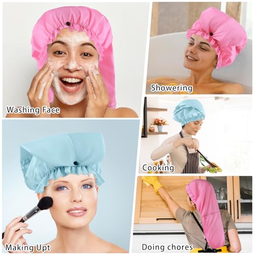 2 Pcs Large Shower Cap for Braids, Extra Long Shower Cap for Women Long Hair & Locs, Waterproof Hair Bonnets for Dreadlocks Drawstring Bath Caps for Women & Men (Pink, Light Blue) - color: Pink, Light Blue