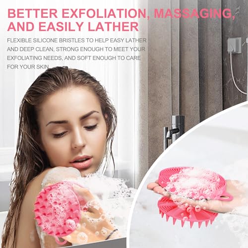 INNERNEED 2in1 Silicone Body Scrubber & Scalp Massager Shampoo Brush, Pink | Food-Grade Soft Material, More Hygienic, Easily Lather, Convenient for Travel, Gym, Business,etc - color: Pink