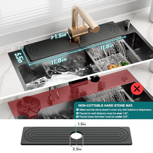 Large Faucet Mat for Kitchen Sink - Stone Drying Mat for Kitchen Counter, Diatomite Fast Drying Stone Sink Tray, Super Absorbent, Stylish Decor and Protector for Bathroom (Dark Grey, 23.6" x 5.5") - color: Dark Gray, size: 23.6" x 5.5"