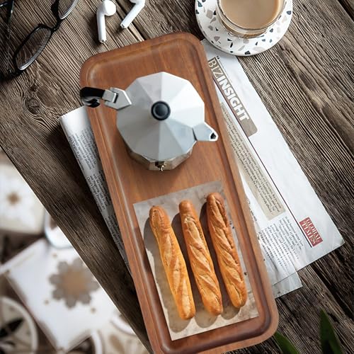 Acacia Wood Serving Platters and Trays - 14" x 5.5" Wooden Mini Charcuterie Boards, Small Cheese Board, Rectangle Wooden Tray for Kitchen Counter, Bathroom, Home Decor, Party (3, 14"X5.5") - size: 14" x 5.5"