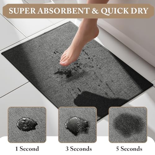YIHOUSE Bathroom Rugs, Set of 5 Ultra Thin Bath Mat, Non-Slip, Quick Dry, Machine Washable Bathroom Mat Set for Bathroom Floor, Tub and Shower, Dark Grey