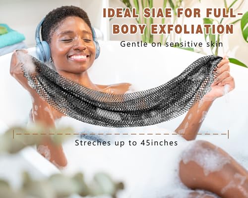 2 Pack African Net Sponge Exfoliating Body Scrubber Bath Sponge for Daily Use (Black+Dark Green) - color: Black+dark Green