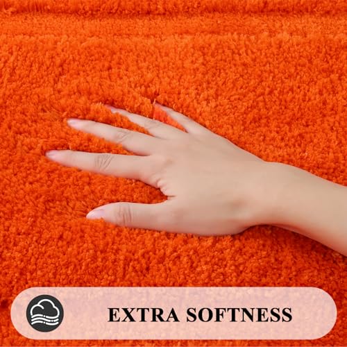 SHACOS Orange Bathroom Rugs Sets 3 Piece Small Bath Mat U Shaped Toilet Rug | 20x32+ 16x24+ 20x24, Soft Fluffy Microfiber Bath Rugs Set, Non Slip Washable Absorbent Bathroom Floor Mats Carpet Shower Rug - color: Orange, size: 16"x24"+ 20"x32"+U Shape 20"x