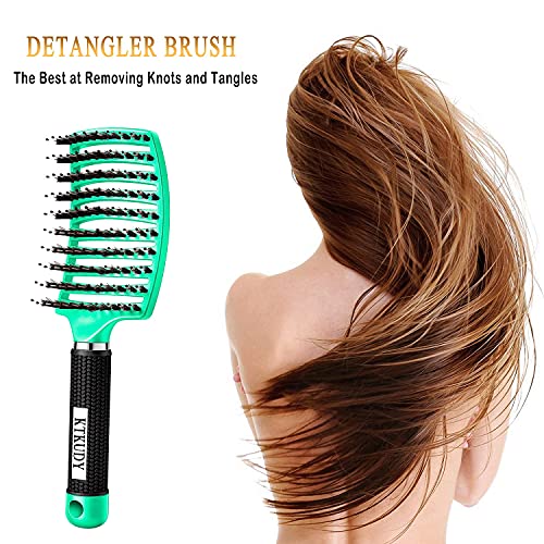 KTKUDY Detangling Brush Boar Bristles Hairbrush Make Hair Shiny & Healthier Curved and Vented Detangler Brush for Women Men Kids Wet & Dry Hair (Light green) - color: Light green