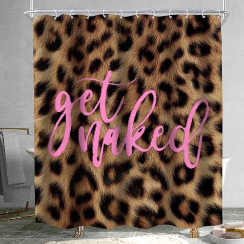 KOMLLEX Leopard Print Shower Curtain for Bathroom Decor 60Wx72H Inches Pink Get Naked Modern Funny Quotes Aesthetic Wild Simple Cheetah for Girly Women Men Fabric Waterproof Polyester 12 Pack Hooks - color: B-01leopard Pink, size: 60"W x 72"L (Pack of 1)