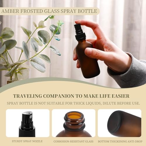 NOOEEISS Green Glass Small Spray Bottles 2 oz 48 Packs,Fine Mist Sprayer Pretty Finish,Refillable Containers mini spray bottles for Cleaning Solutions and Skin Care (Amber Frosted 48Pack) - color: Amber Frosted, size: 48Pack
