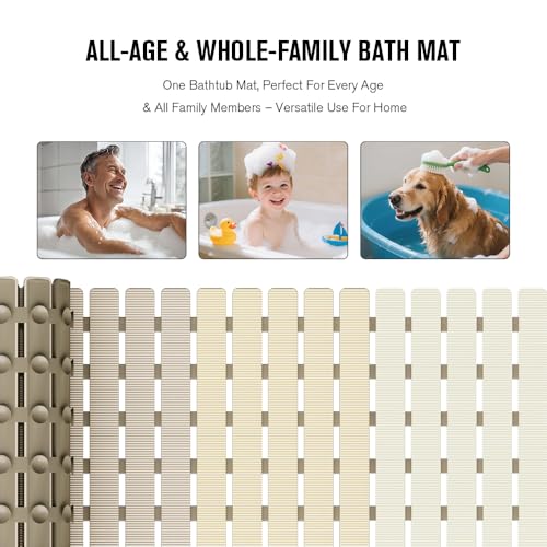 MBOSS Bath Tub Shower Mat Non Slip Bathtub Mats for Bathroom Shower Floor Mat Bath Mats for Shower Tub Anti Slip Shower Mat with Drain Hole and Large Suction Cups - color: 4-color Gradient Beige, size: 27.5" x 15.7" (Rectangular)