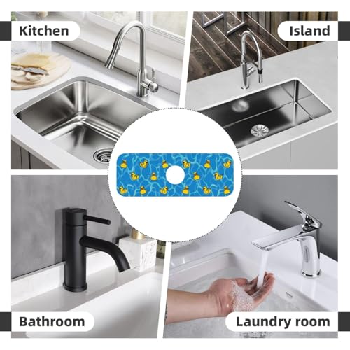 Duck Sunglasses Yellow Cool 15" X 5.5" Kitchen Sink Splash Guard Faucet Faucet Guard Draining Mat Sink Splash Guard Faucet Kitchen Bathroom - color: Duck Sunglasses Yellow Cool