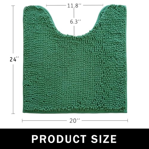 U-Shaped Toilet Rug, Chenille Contour Bathroom Mat, Non-Slip PVC Backing, Machine Washable, 24x20, Dark Green - color: Dark Green, size: 1'8" x 2' (20"x 24"U)