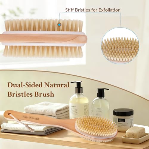 Double-Sided Body Brush, Long-Handled Bath Brush Set, Dry/Wet Dual-Use Exfoliating Wooden Cleansing Brush, Unisex Cleansing Scrub Brush, 2 Pack - size: Double-sided