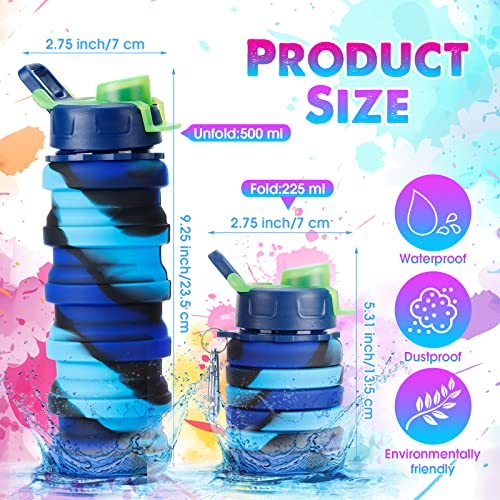 5 Pcs Collapsible Water Bottles 16 oz Portable Foldable Water Bottles Silicone Leak Proof Travel Water Bottle Reusable Sports Water Bottle with Metal Clip for Camping Hiking Travel(Mixed Color ) - color: Mixed Color