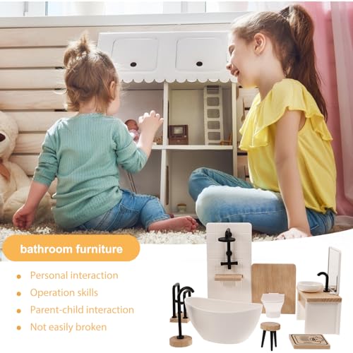 1set Dollhouse Bathroom Set: Dollhouse Bathroom Furniture Accessories 1 12 Scale Mini Shower Room AdornmentsSink Scale Shower Toilet Bathtub Stool for Doll Accessories - style: A