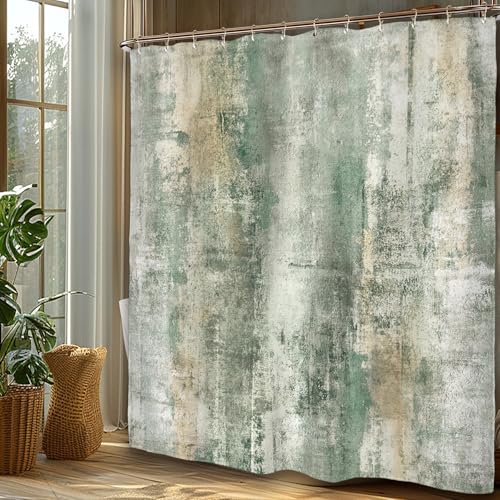 Miyotaa Abstract Sage Green Modern Shower Curtain Set 60Wx71H Inches Minimalist Neutral Contemporary Aesthetic Art Waterproof Bathroom Curtain with 12 Hooks - color: Sage Green Aesthetic, size: 60"W x 71"L (Pack of 1)