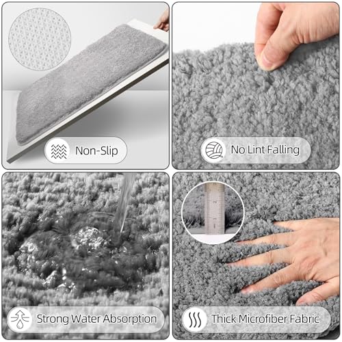 XLHOMO Bathroom Accessory Set–Bathroom Set with Shower Curtain and Rugs, No Slip Bathroom Rugs Super Absorbent, Grey Ombre Waterproof Shower Curtain with Hooks, Gray Bathroom Sets Complete for Home - color: Hollow Grey, size: Bathroom Set+Shower Curtain+B