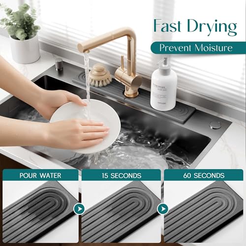 eormoe Diatomite Stone Sink Candy - Instant Dry Stone Sink Tray around Faucet, Prevents Moisture Buildup - Faucet Splash Guard for Bathroom Counter (Dark Grey, 20" x 3.9") - color: Dark Gray, size: 20" x 3.9"