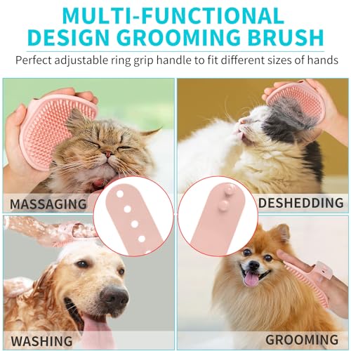 Comotech 6PCS Dog Bath Brush & Dog Toothbrush | Adjustable Handle Shampoo Brush & Scrubber for Short & Long Haired Dogs & Cats | Effectively Solve Odor & Stain Removal Problems (Blue Red Blue) - color: Blue Red Blue