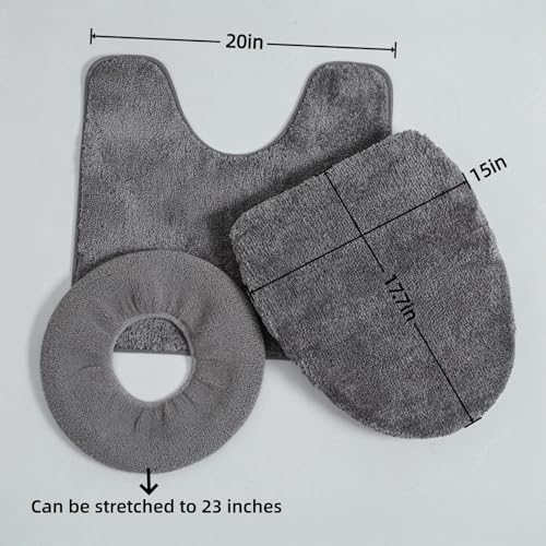 3piece Toilet Seat Cover Set - Toilet Seat Cover +Toilet Lid Cover + toilet rugs u shaped washable, Fits Most Elongated Round and Oblong Toilet(Machine Washable,Quick-Dry) grey - color: Gray