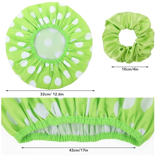 WSICSE 2 Packs Large Shower Caps for Women, Reusable Waterproof Shower Cap Bath Caps with Hair Scrunchies for Long Thick Hair (Cyan/Yellow) - color: cyan, yellow