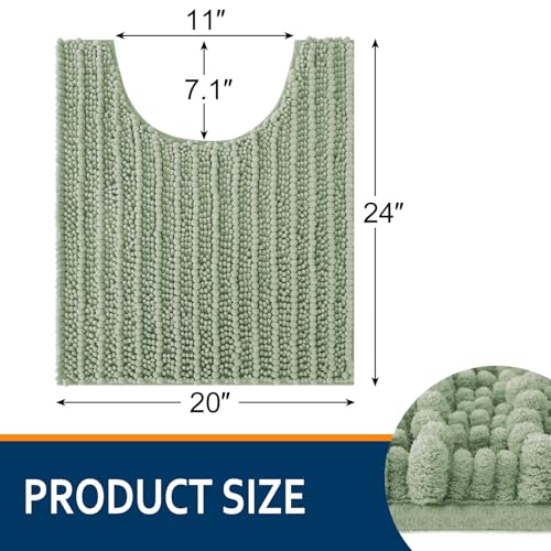 Smiry Bathroom Toilet Rugs U Shaped 24x20, Extra Soft Absorbent Non Slip Rubber Backing Chenille Contour Bath Rugs for Toilet, Machine Washable Contoured Bath Mats, Sage Green - color: Sage Green, size: 24'' X 20''