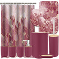 Lnond Red Bathroom Set, Red Abstract Cubes Bathroom Accessories Sets Complete, Luxury Restroom Set with Shower Curtain and Rugs, Trash Can, Toilet Brush Holder Set & Soap Dispenser - style: Red