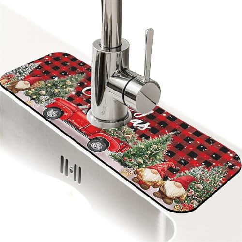 Faucet Fast Absorbent Pad - Christmas Truck Gnome Christmas Tree , Suitable For Kitchen, Bathroom, Island And Other Scenes - color: Christmas Truck gnome Christmas Tree