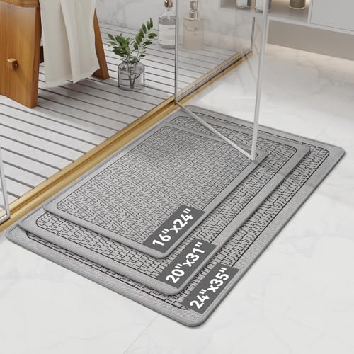 YDKGL Bathroom Rugs, Ultra Thin Bath Mat Fit Under Door Super Absorbent Non Slip Quick Dry Bath Mat, Rubber Backing Shower Mat Outside Shower - color: Bl- Grey, size: 16" X 24“