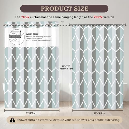 Yiatn No Hook Grey Shower Curtain with Snap in Liner Set - Hotel Style with See Through Mesh Top Window, Modern Geometric Waterdrop Design,Water-Repellent & Washable, 71x74 INCH - color: A. Grey, size: 71"W x 74"L (Pack of 1)