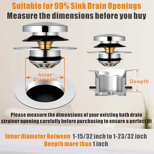 Artiwell Tub Drain, 2 in 1 Pop-up Bathtub Plug with Hair Catcher, Easy Installation Bath Drain Stopper with Strainer, Chrome Plated - color: Chrome Plated