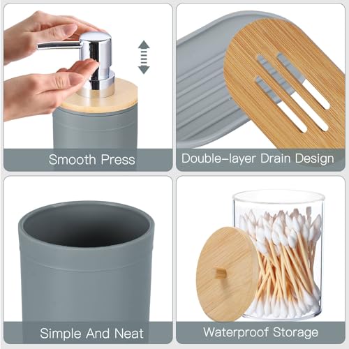 iMucci Bathroom Accessories Bathroom Sets with Shower Curtain, Bath Towel Set, Trash Can, Toilet Brush, Soap Dispenser, Bathroom Accessories Set Complete - size: Bath Set+Shower Curtain+Bath Towel Set, style: Grey