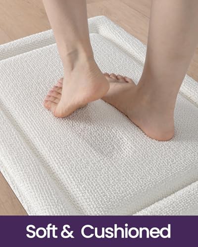 DEXI Memory Foam Bath Mat 24x17, Soft Absorbent Chenille Bathroom Rug, Non Slip Quick Dry Bath Mats for Bathroom, Thick Plush Floor Carpet for Tub Shower, Sink, Ivory - color: Ivory, size: 24" X 17" (Rectangular)