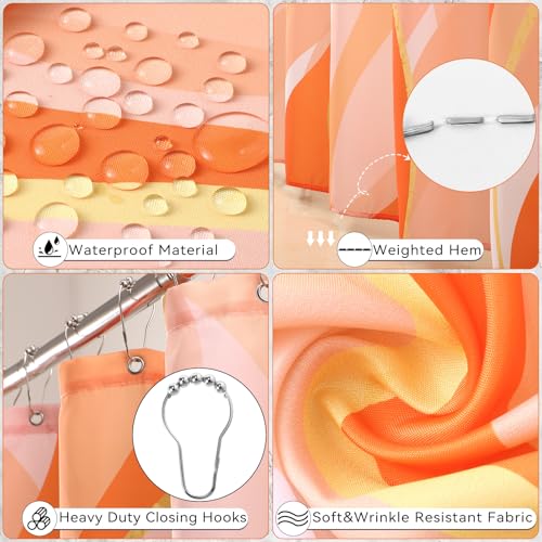 XLHOMO Orange Bathroom Accessories, Bathroom Sets with Stripe Shower Curtain, Orange and Gold Bathroom Accessories Set with Trash Can, Soap Dispenser, Soap Dish, Qtip Holders for Bathroom - color: Stripe Orange & Gold, size: Complete Set