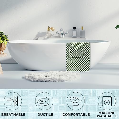 Kinlop 6 Pcs Checkered Bath Towels Set Back to School Lightweight Coral Washcloth Quick Dry Patterned Thin Coral Fleece Hand Towel for Bathroom Gym Spa Beach Accessory(Green,Checkered) - color: Green, style: Checkered