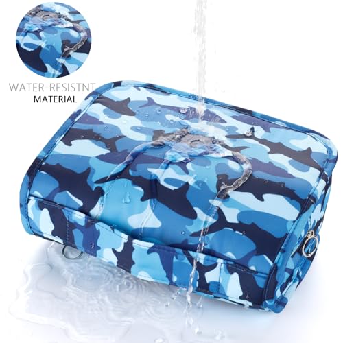 Kids Hanging Toiletry Bag for Boys, Travel Toiletry Bag for Little Young Boys Waterproof Wash Bag Toddler Traveling Toiletries, Shark Blue Camo - color: Shark-Blue