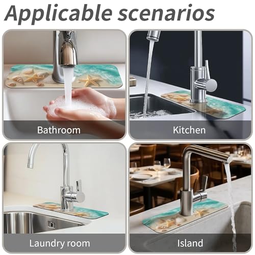 Faucet Fast Absorbent Pad - Beautiful Beach With Starfish And Shells Drying Pad, Suitable For Kitchen, Bathroom, Island And Other Scenes - color: Beautiful beach with starfish and shells